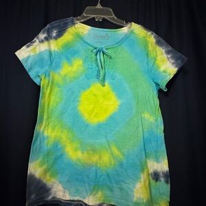 Hanes Women's Tie-Dye Top - Blue, Green, Yellow